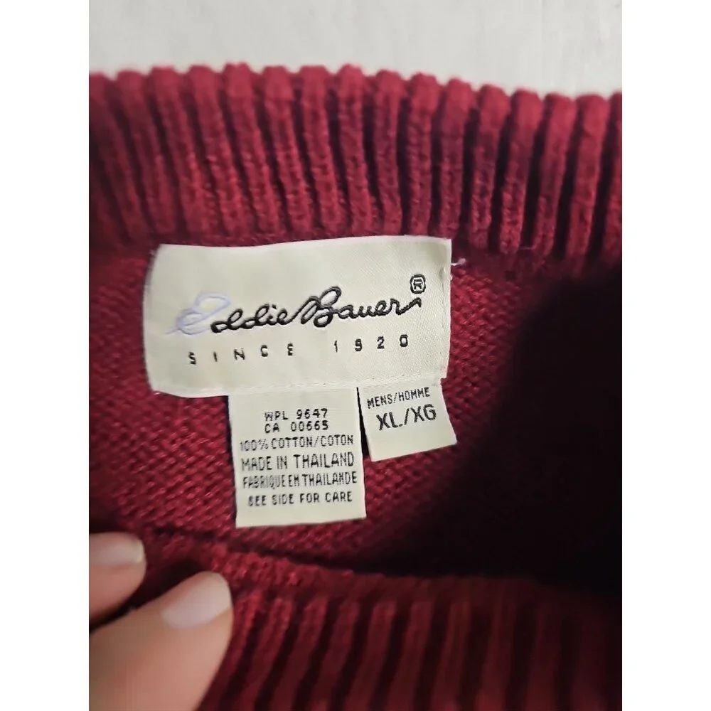 Eddie Bauer Sweater Men's Size XL Red Pullover Crew Neck‎ Ribbed Collar Cotton